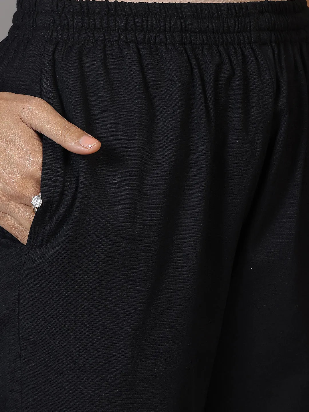 Libas Black Solid Cotton Trousers