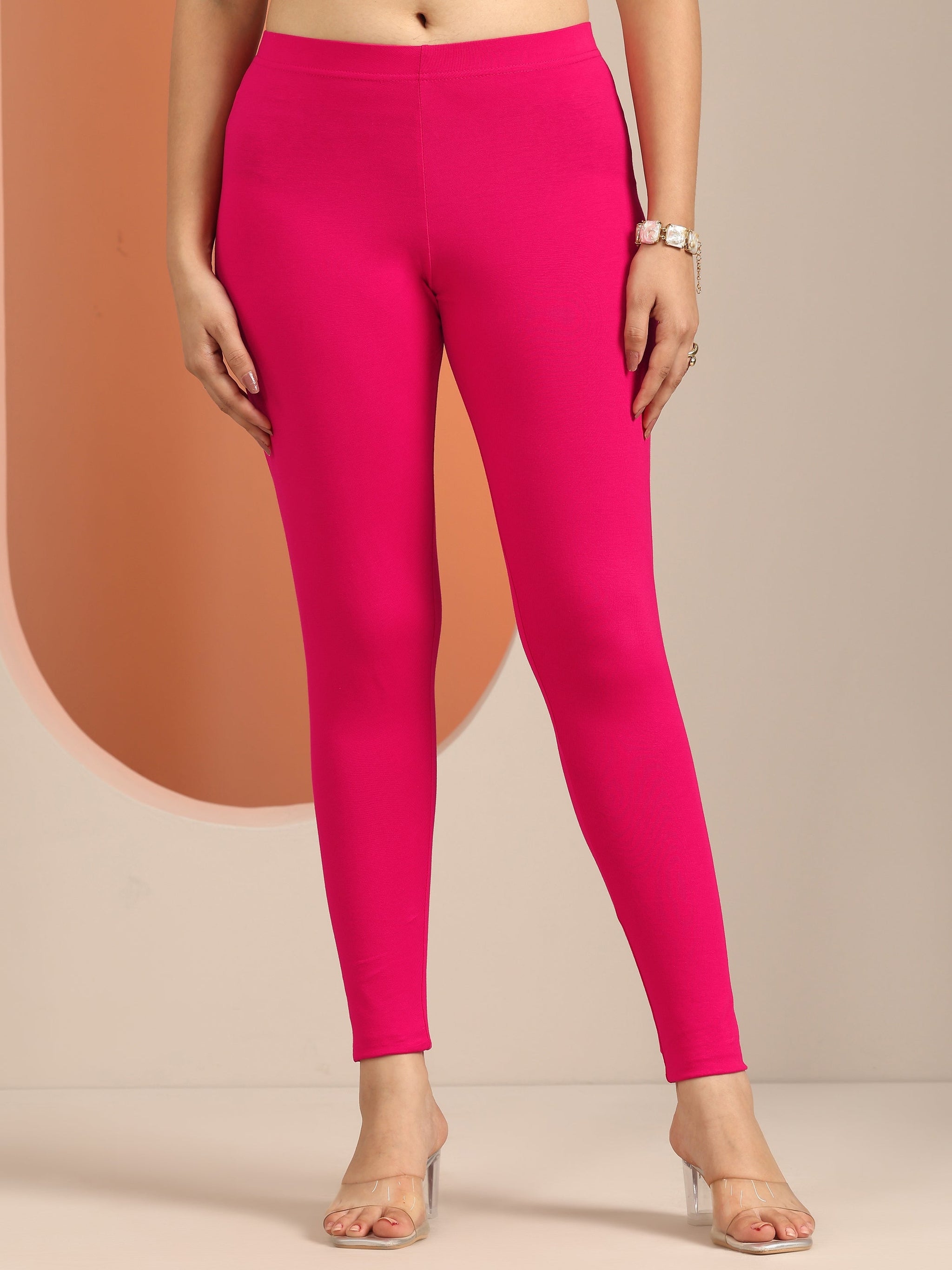 Gerua Pink Solid Cotton Blend Leggings
