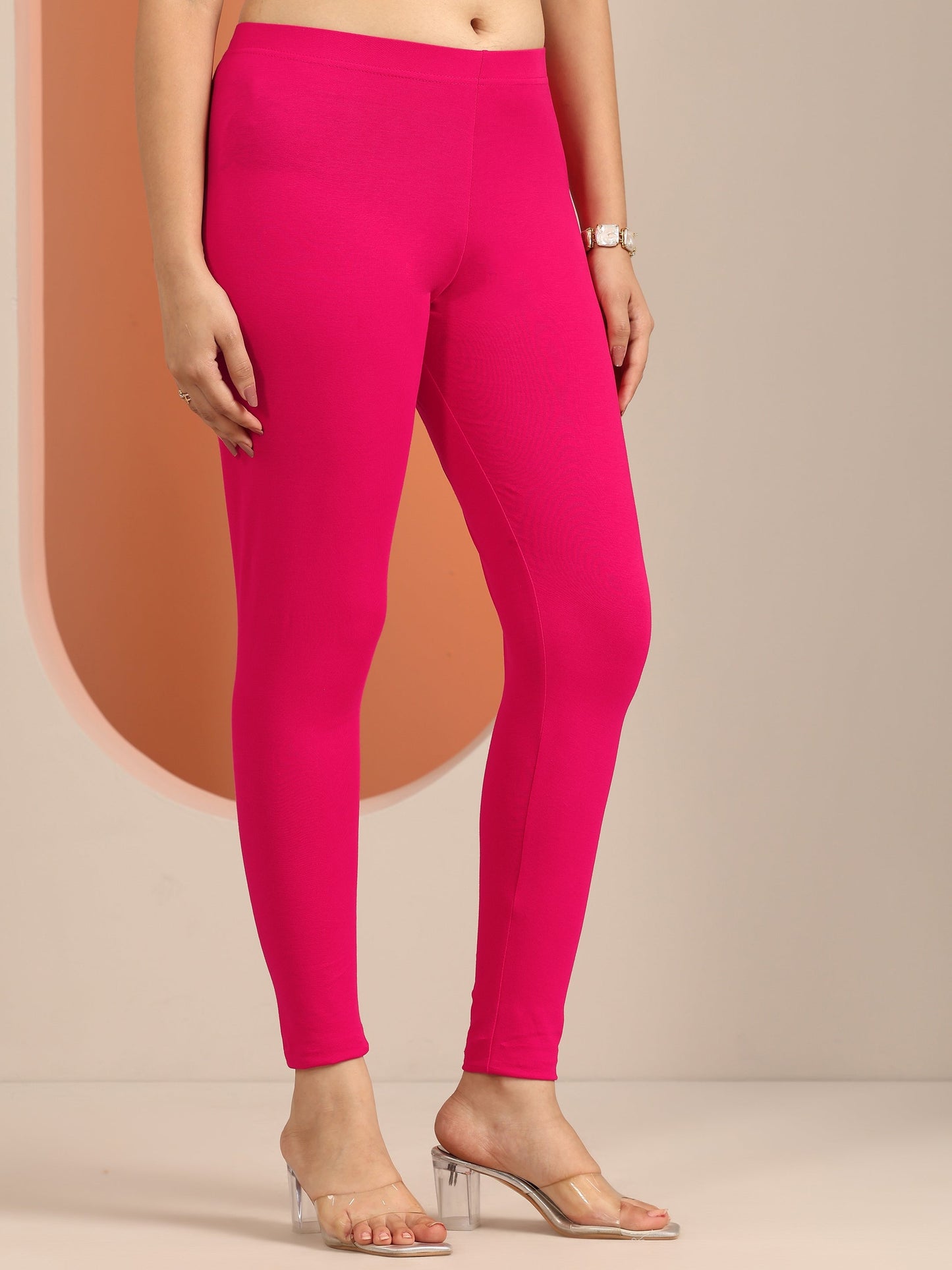 Gerua Pink Solid Cotton Blend Leggings