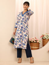 Libas Blue Embroidered Cotton Palazzos