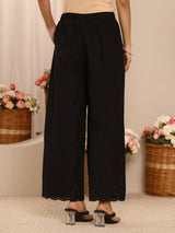 Libas Black Embroidered Cotton Palazzos