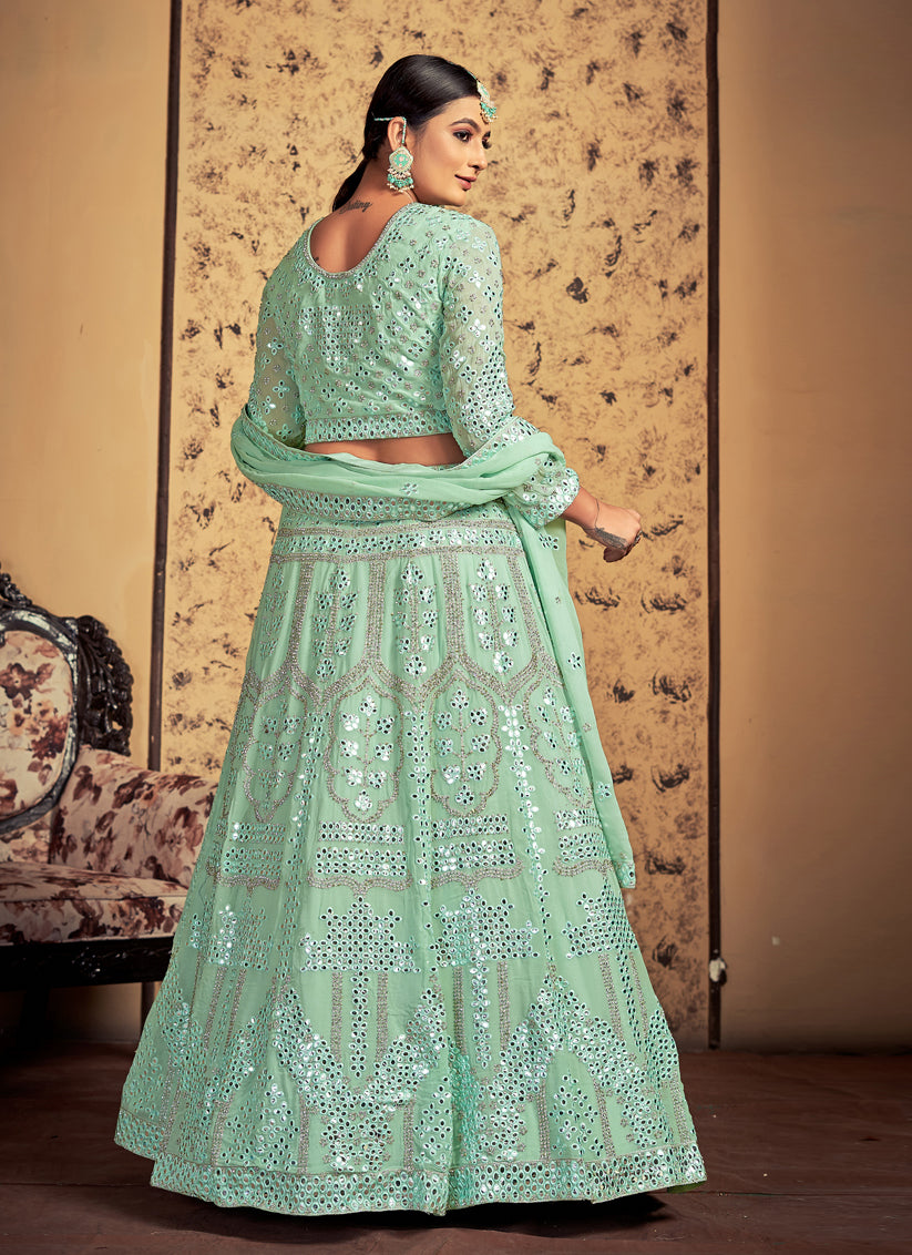 Pistachio Green Georgette Readymade Lehenga Choli
