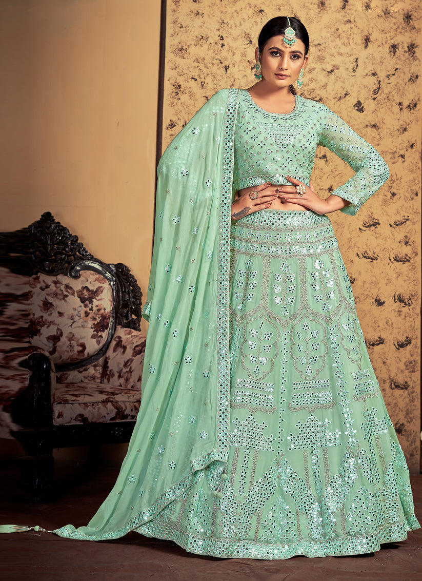 Pistachio Green Georgette Readymade Lehenga Choli