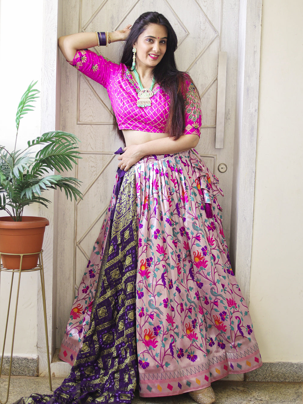 Purple Color Weaving Zari Work Jacquard Paithani Lehenga Choli Set