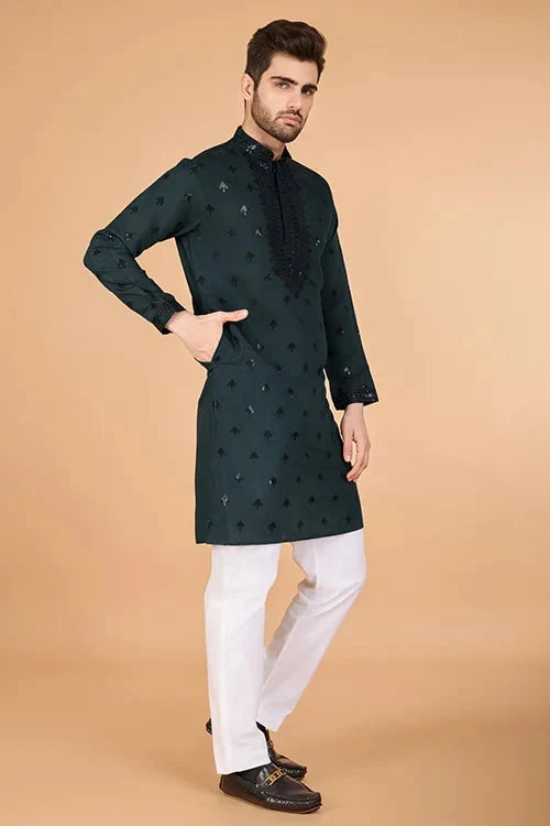 Designer Green Viscose Silk Kurta for Men
