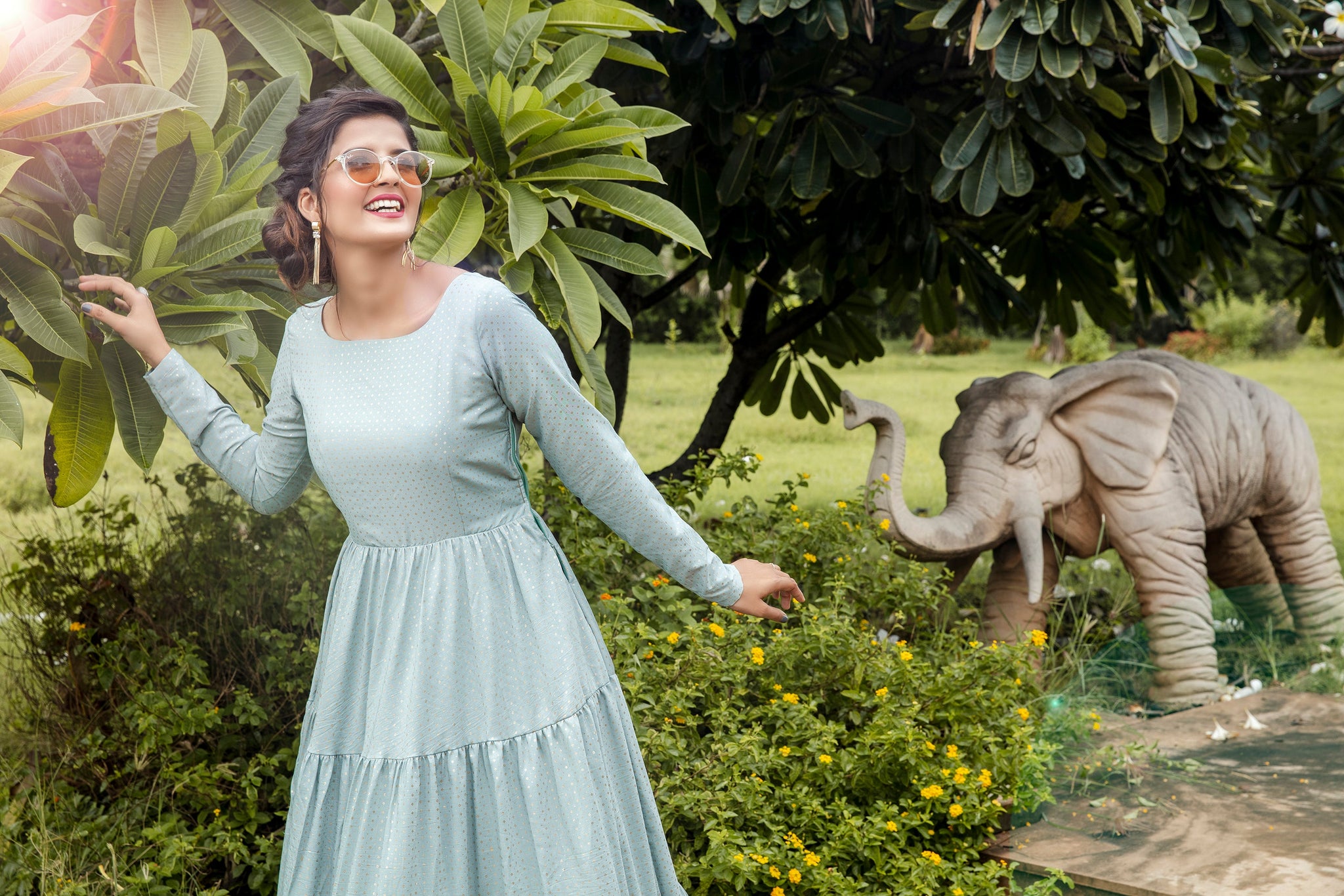 Party Style Grey Color Designer Printed Readymade Gown In Art Silk Fabric