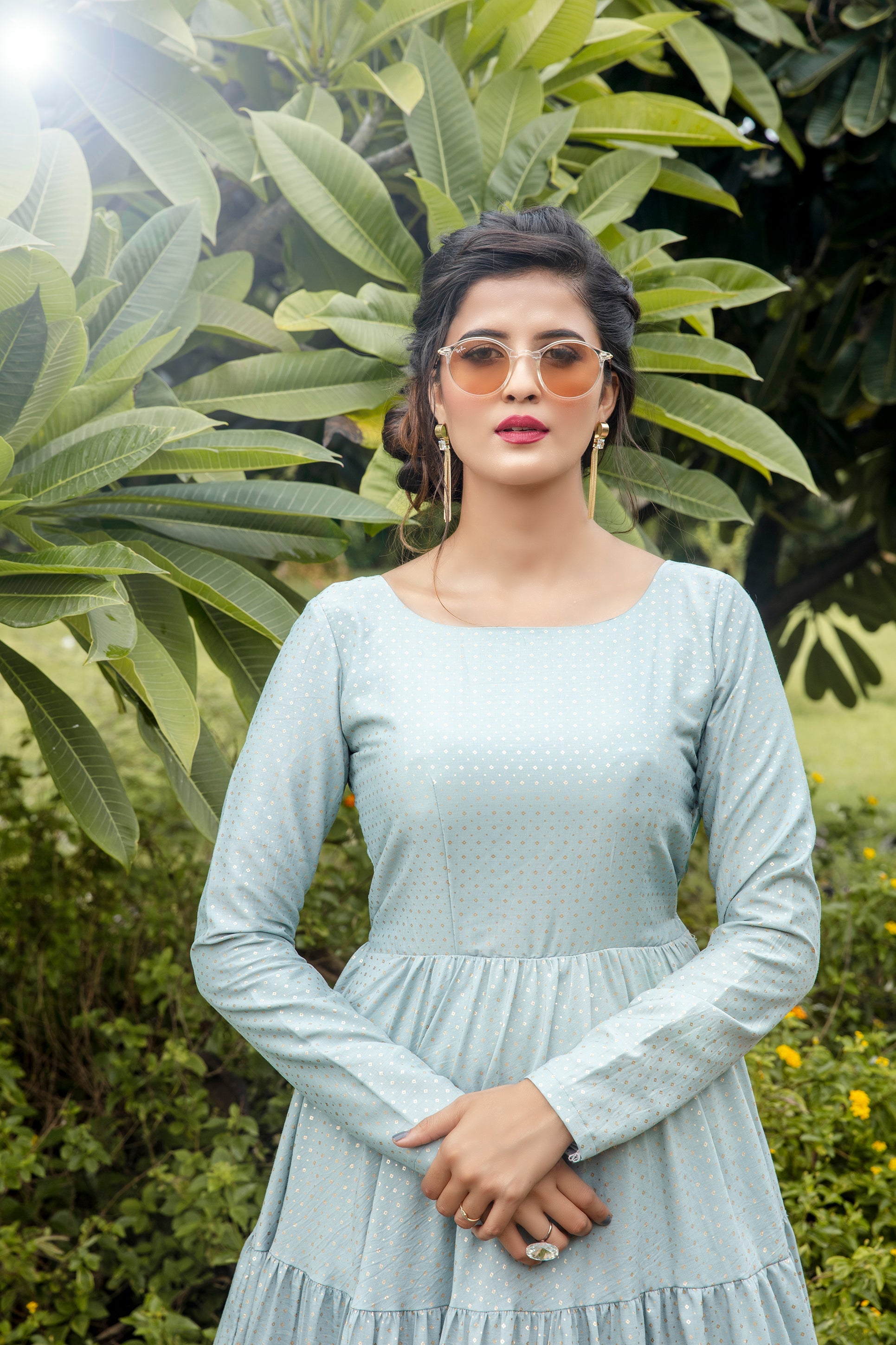 Party Style Grey Color Designer Printed Readymade Gown In Art Silk Fabric