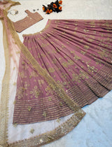 Party Wear Dusty Pink Color Embroidery Sequence Work Lehenga Choli