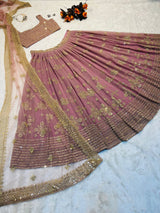 Party Wear Dusty Pink Color Embroidery Sequence Work Lehenga Choli