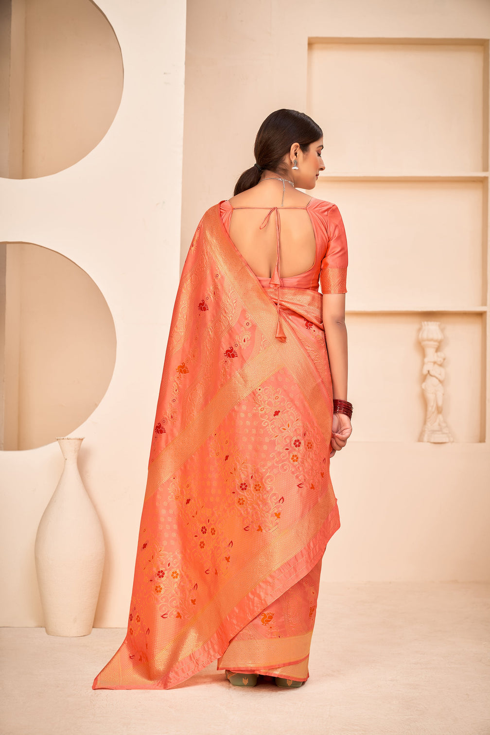 Peach Festive Wear Banarasi With Patola Woven Banarasi Silk Saree