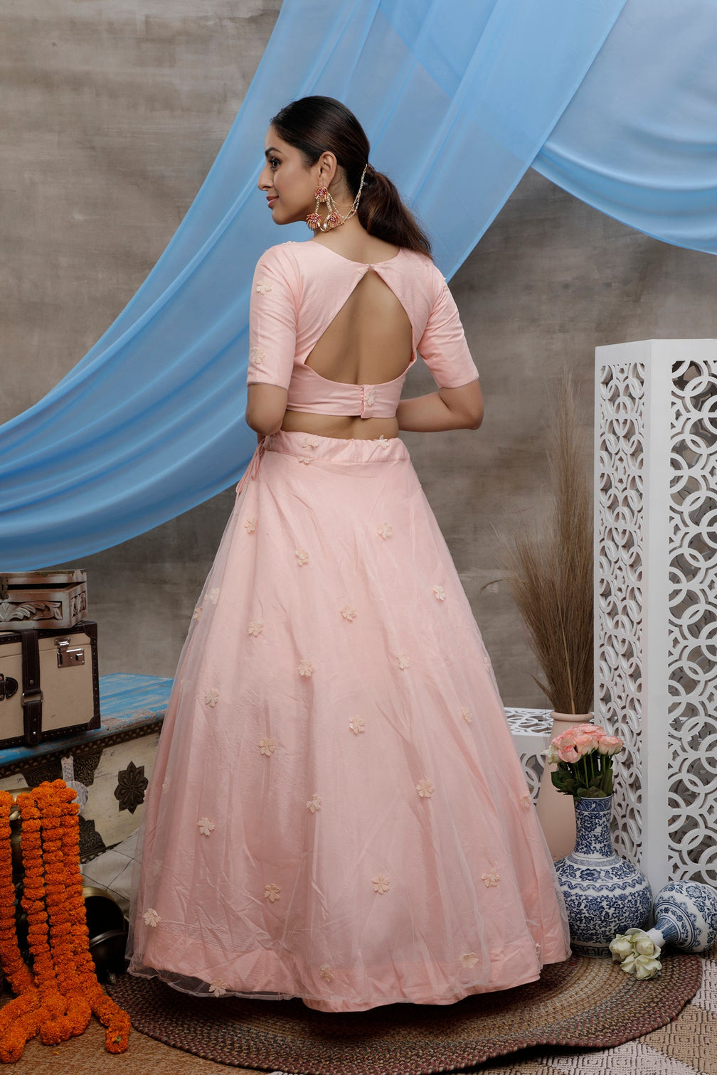 Peach Lehenga Choli With Designer Koti And Thread With Sequence Embroidered Work Bridesmaid, Wedding, Party, Bollywood Designer Lehenga