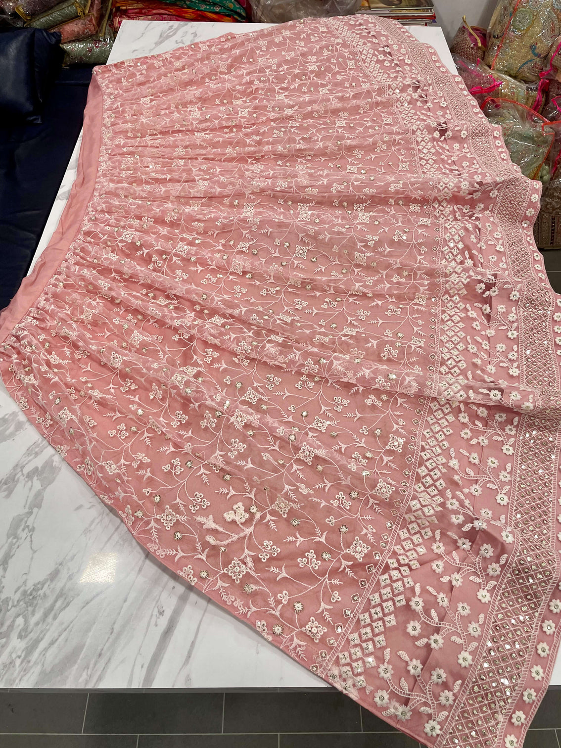 Peach Pink Lehenga Choli in Soft Net With Sequence and Thread Work