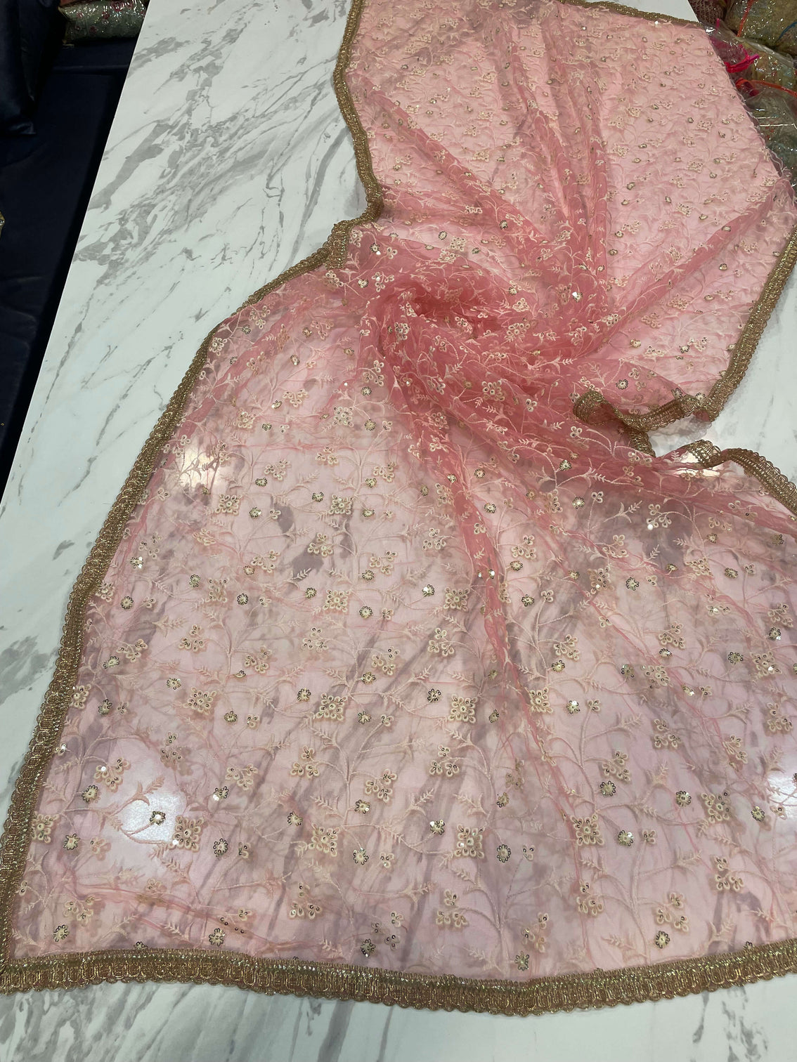 Peach Pink Lehenga Choli in Soft Net With Sequence and Thread Work