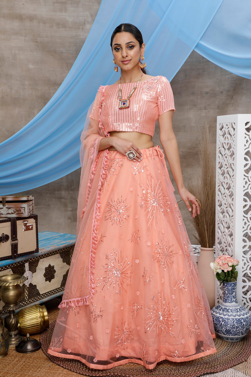 Peach Soft Net Designer Lehenga Choli Bollywood Lahanga Marriage Ghaghra Choli Indian Wedding Bridal Lahnga Party Wear Net Lengha Choli