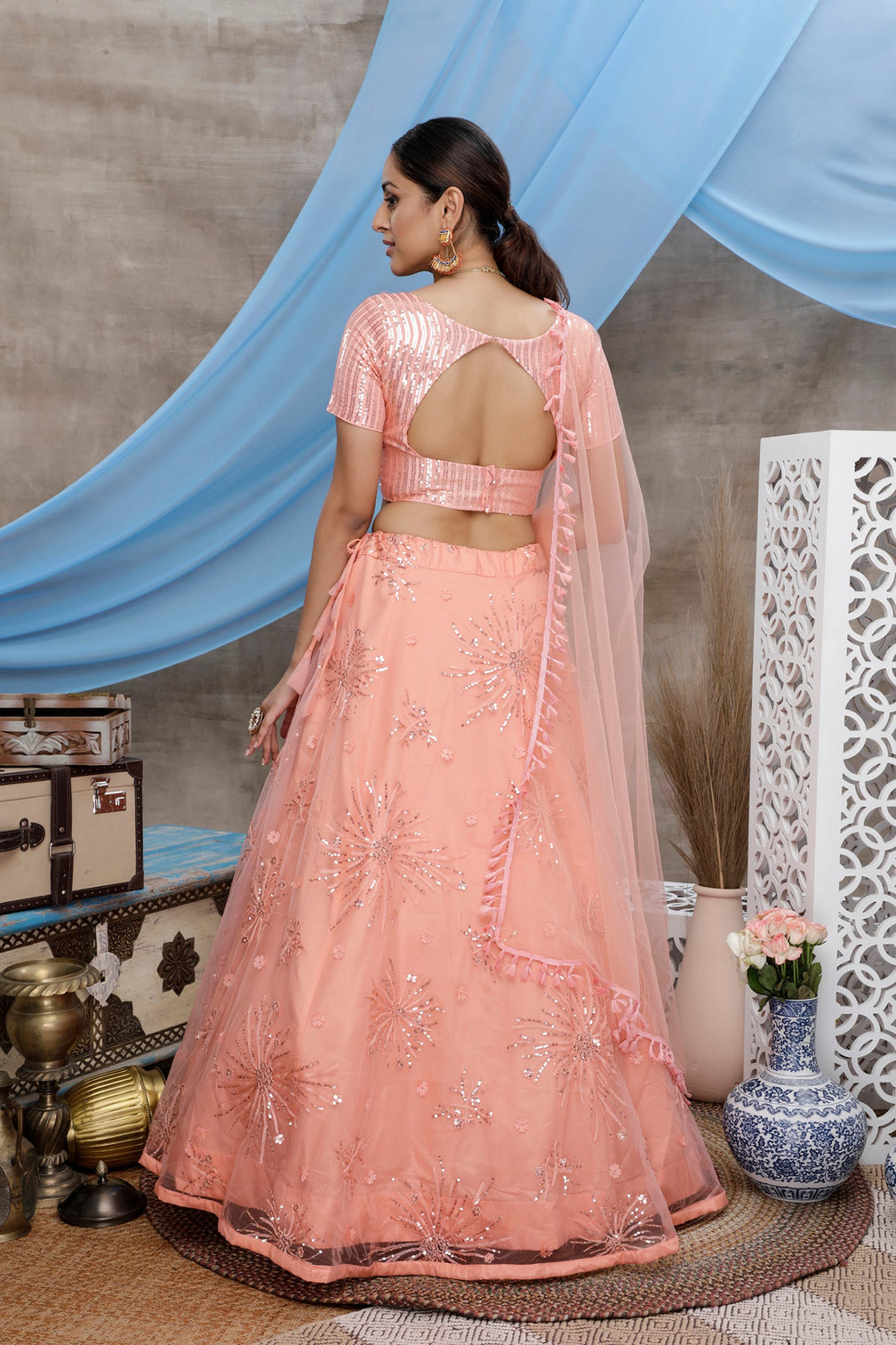 Peach Soft Net Designer Lehenga Choli Bollywood Lahanga Marriage Ghaghra Choli Indian Wedding Bridal Lahnga Party Wear Net Lengha Choli