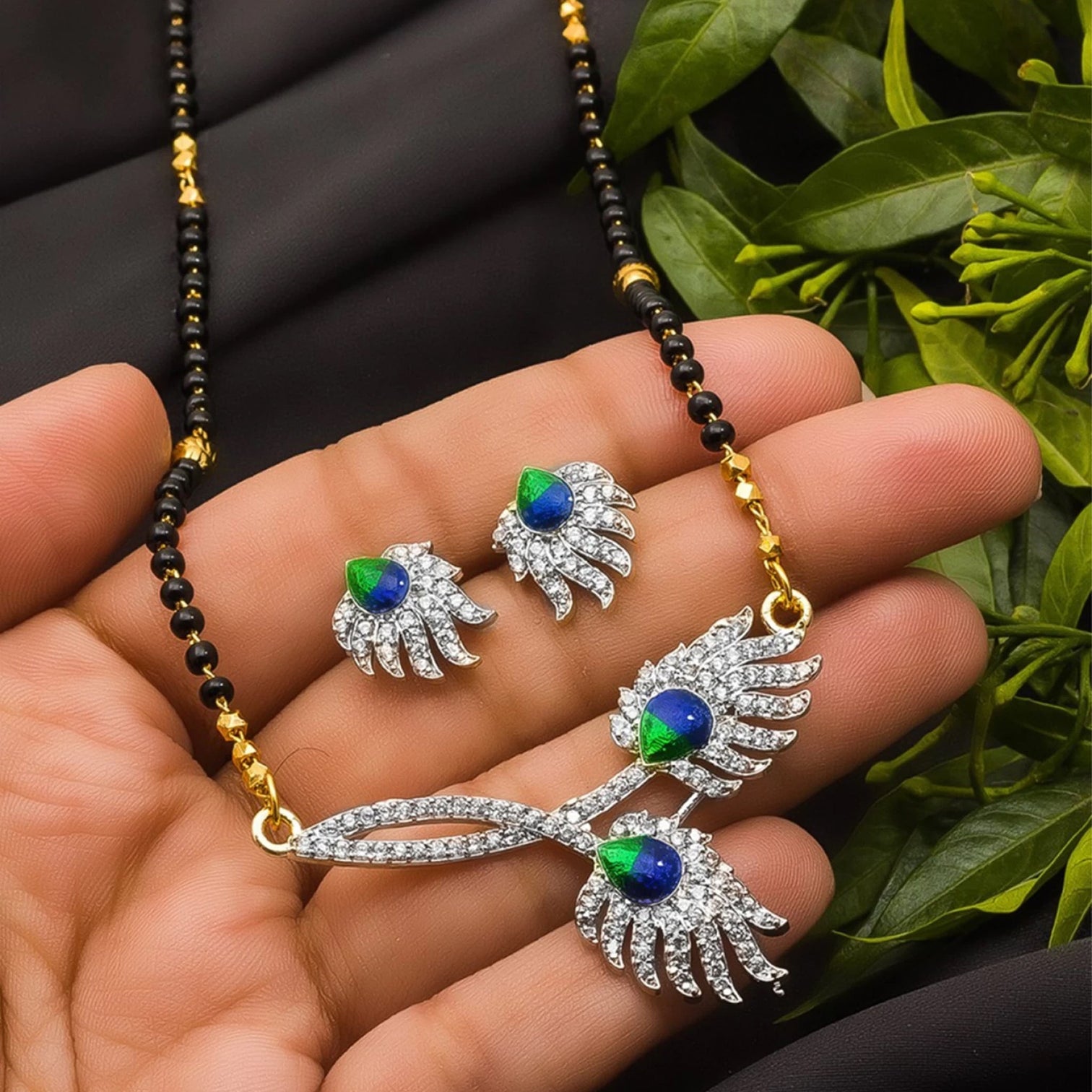 Peacock Mangalsutra with Earrings Brass Mangalsutra