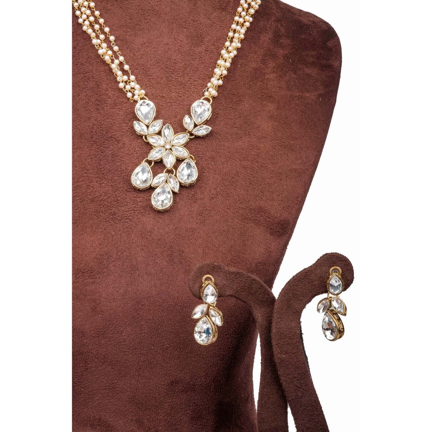Pearl Chain with Dimond Necklace Alloy Gold-plated Jewel Set