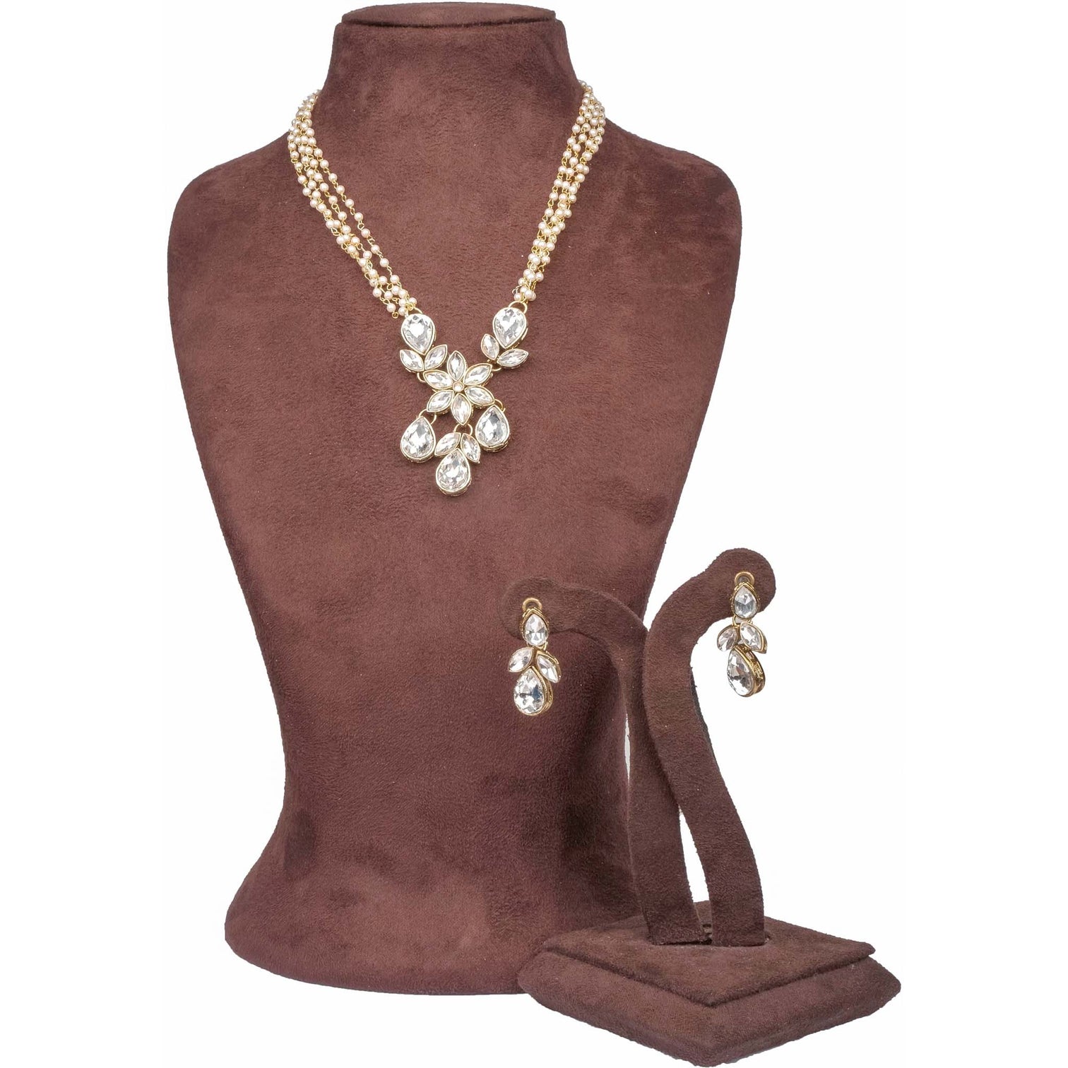 Pearl Chain with Dimond Necklace Alloy Gold-plated Jewel Set
