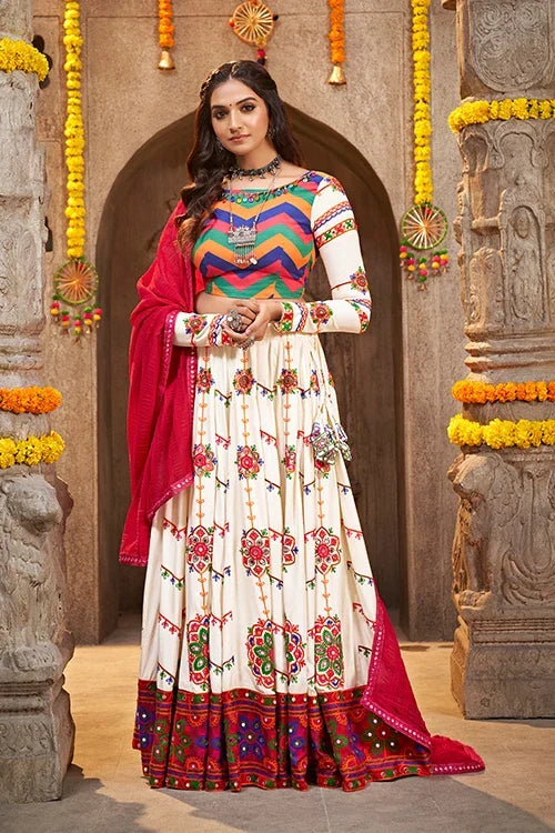 Pearl White Embroidered Navratri Special Chaniya Choli Collection