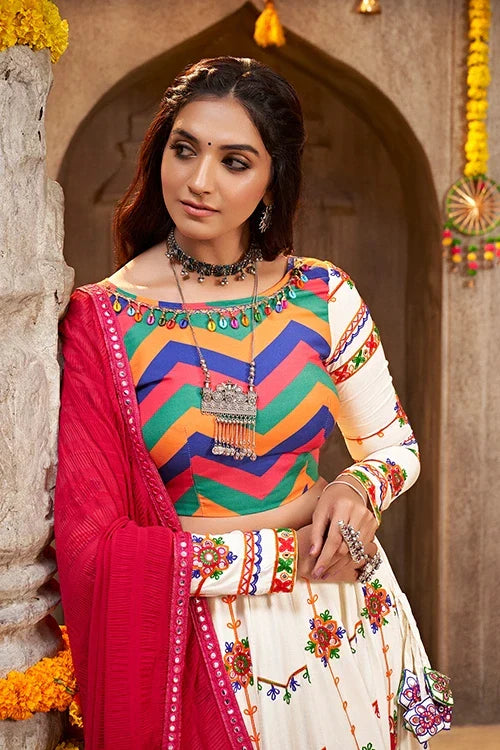 Pearl White Embroidered Navratri Special Chaniya Choli Collection
