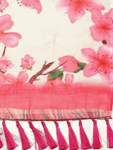 Beautiful Off White Linen Floral Printed Saree
