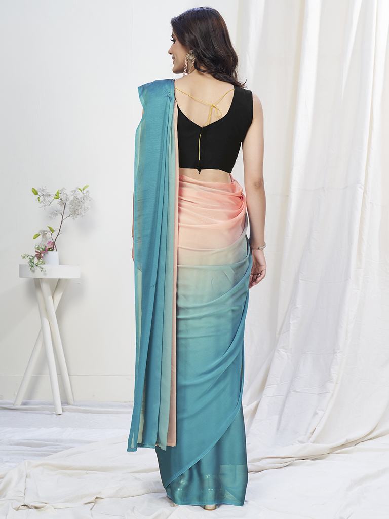 Pink-Blue Lycra Based Saree