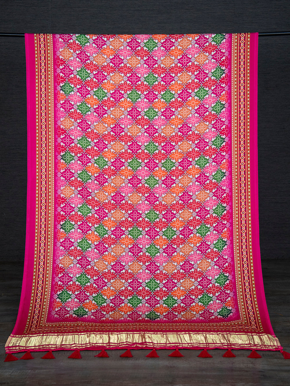 Pink Color Digital Printed Pure Gaji Silk Dupatta