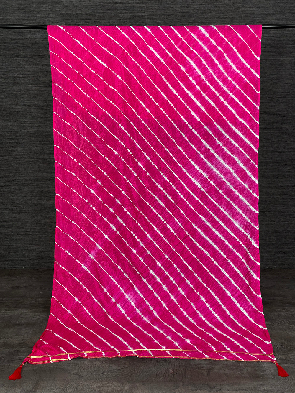 Pink Color Gota Patti Lace Border Leheriya Bandhej Dupatta