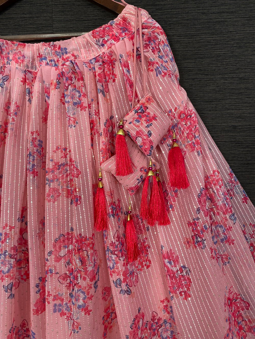 Pink Color Embroidery Work Georgette Lehenga Choli With Leheriya Dupatta