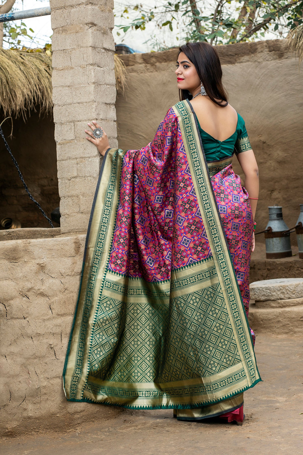 Pink-Green Weaving Banarasi Silk Bridal Wear Saree