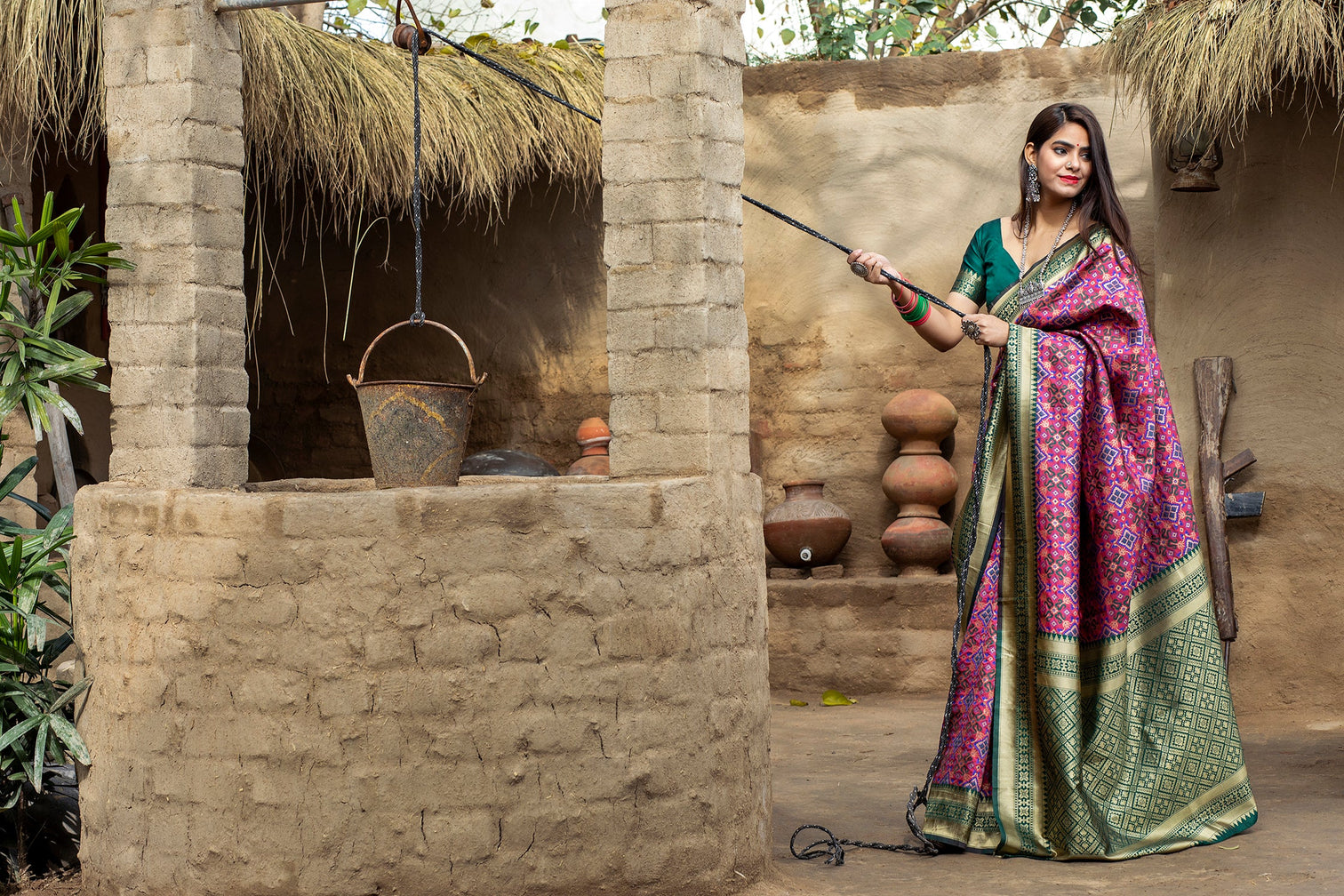Pink-Green Weaving Banarasi Silk Bridal Wear Saree
