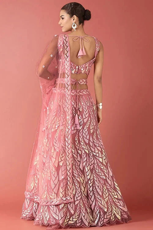 Elegant Pink Bollywood Lehenga Choli with Sequins Embroidery