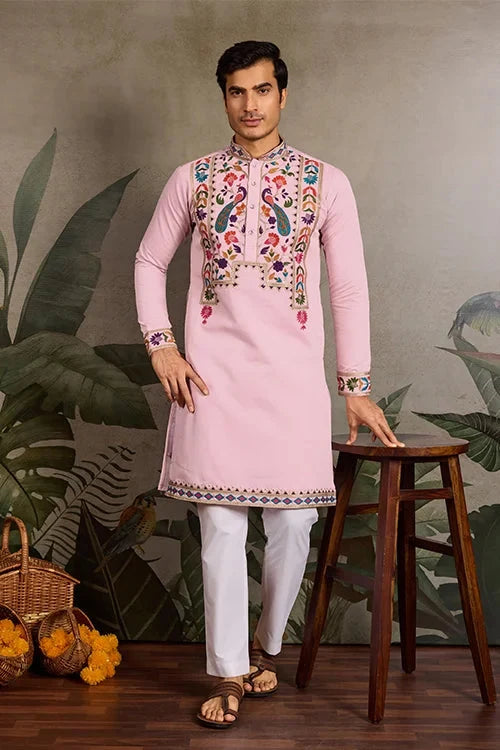 Pink Stylish Traditional Kurta for Mens Wear