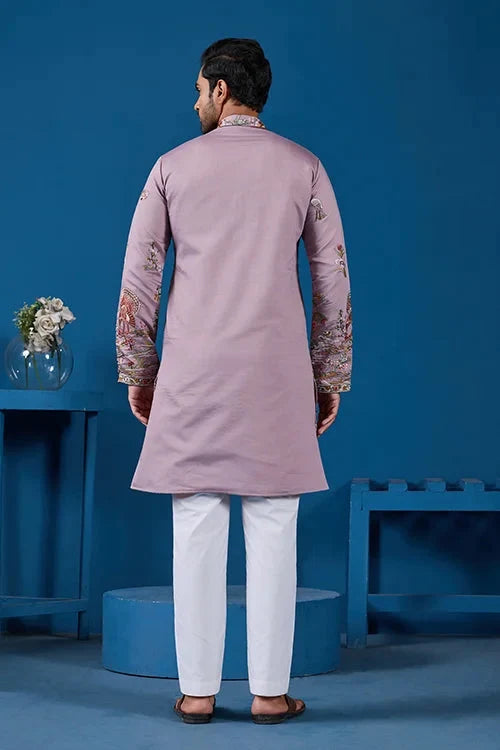 Heavy Embroidered Dusty Pink Kurta for Men
