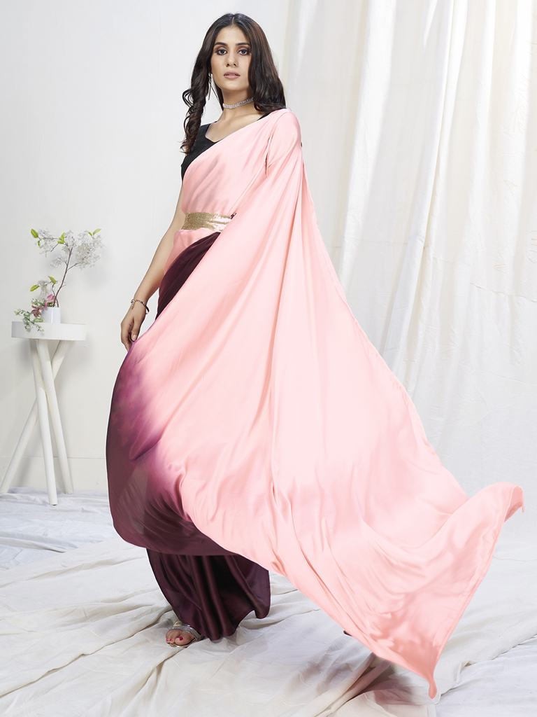 Pink-Wine Lycra Based Saree