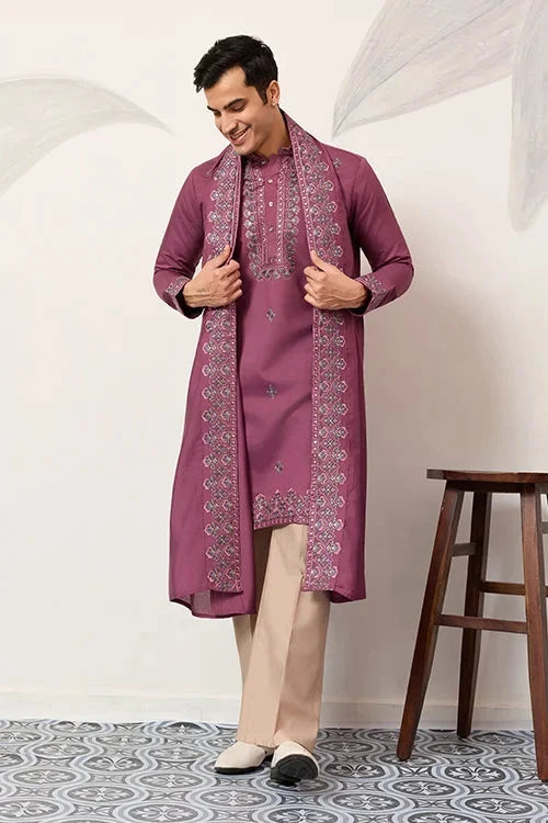 Trendy Pink Color Kurta with Dupatta for Mens Wear