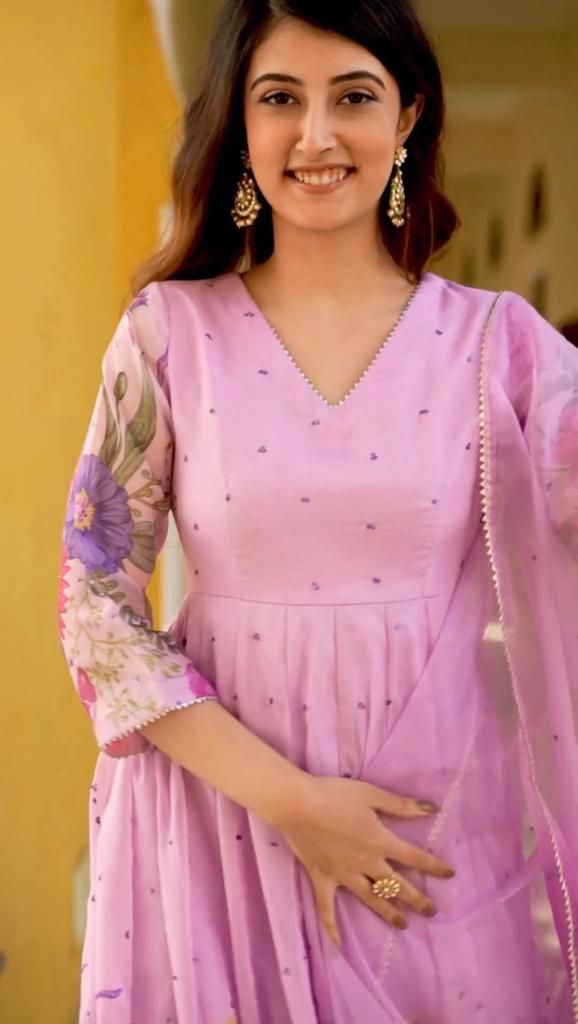 Pink Anarkali Gown in Faux Georgette with Floral Digital Print