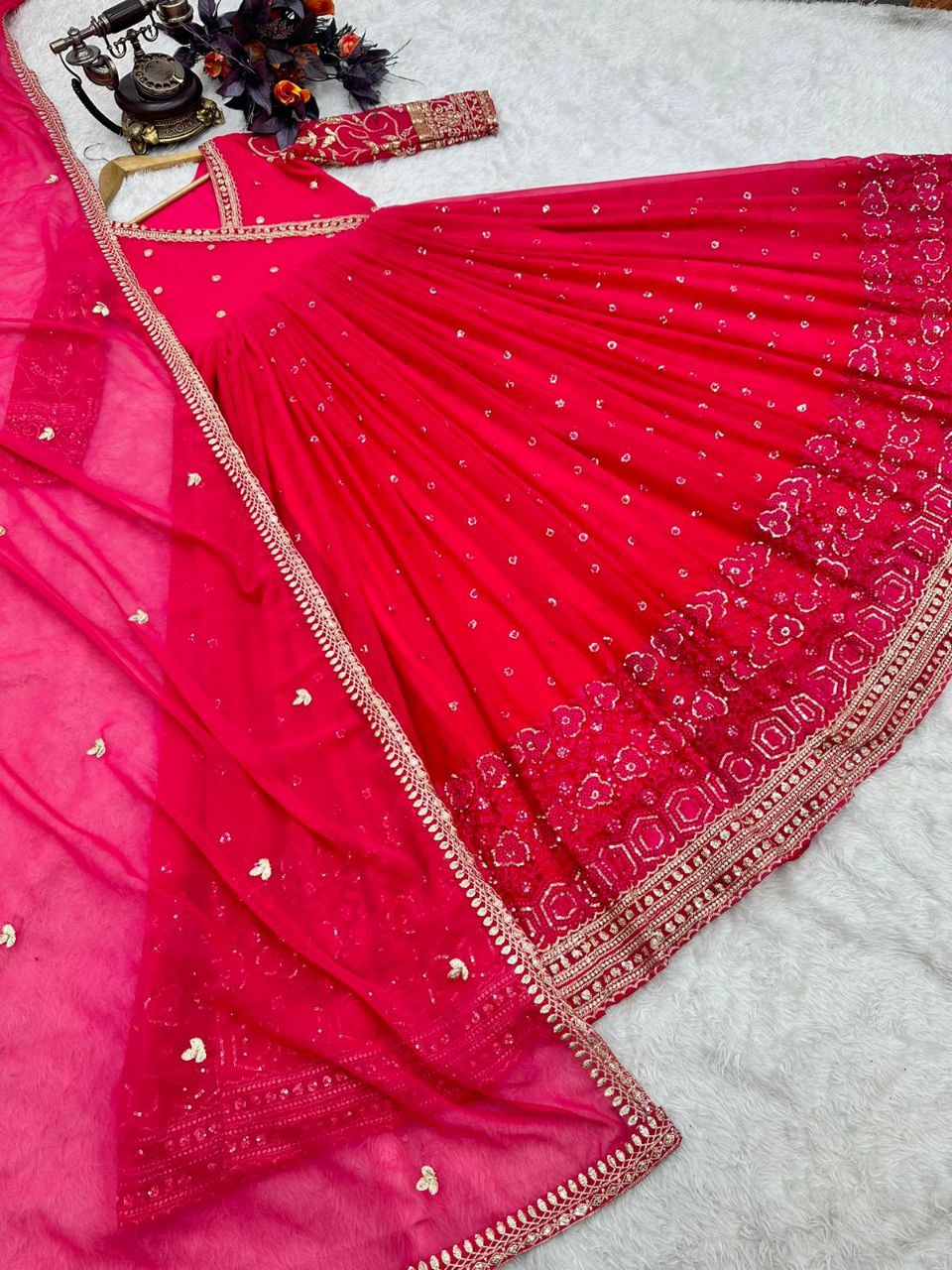 Pink Anarkali Gown in Georgette with Embroidery Sequence Work
