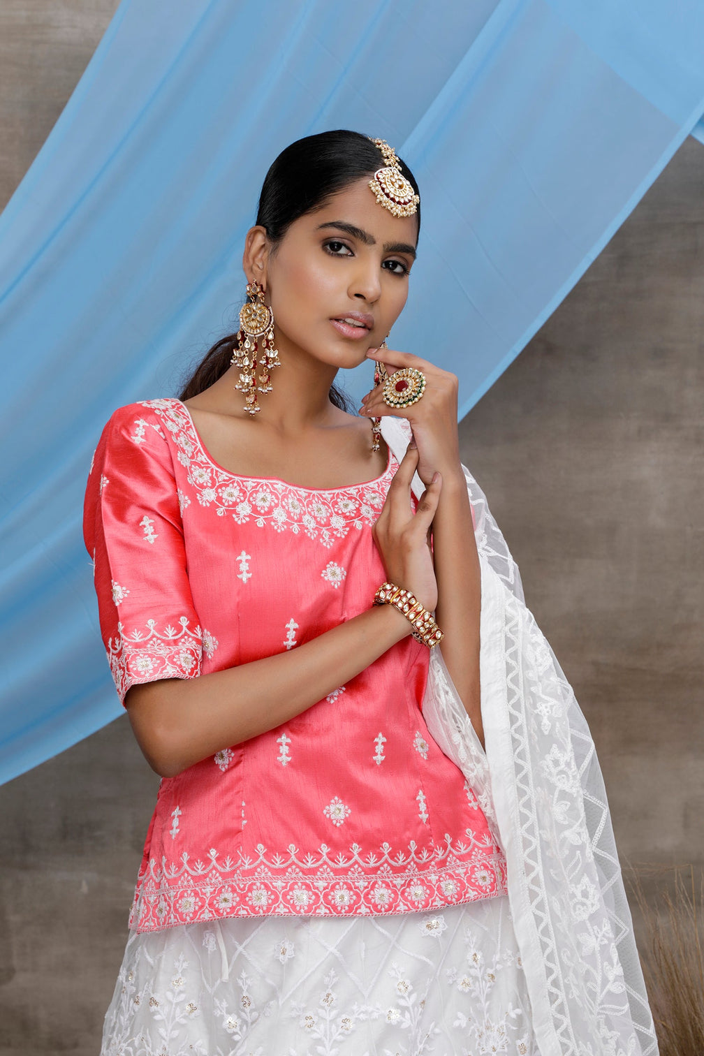 Pink And White Color Designer Wedding Lehenga With Embroidery Work On Net Fabric