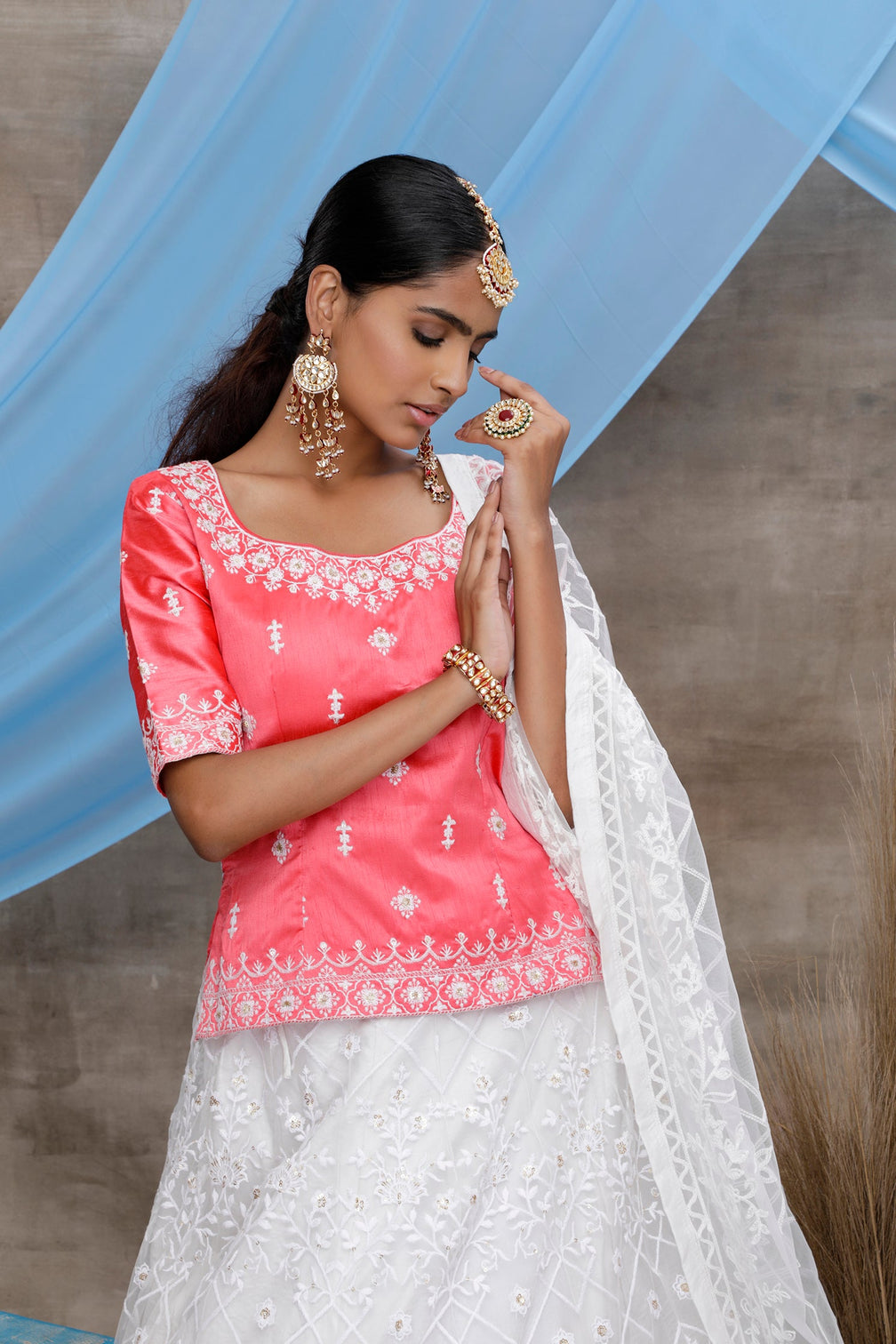 Pink And White Color Designer Wedding Lehenga With Embroidery Work On Net Fabric