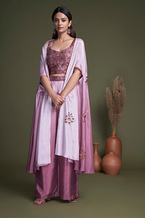 Pink Chinon Festive Wear Regular Fit Koti with Palazzo Collection