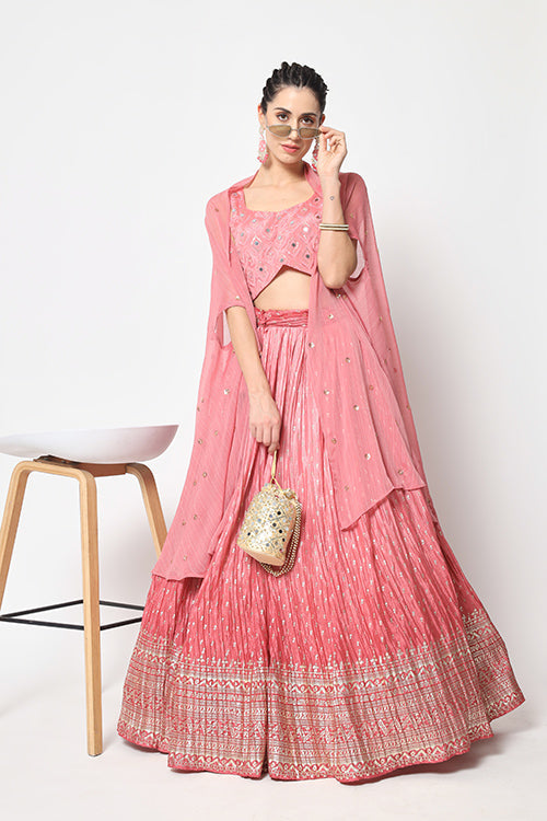 Pink Designer Party Wear Lehenga Choli with Fancy Dupatta Style