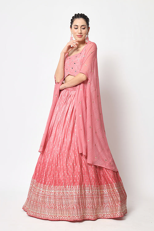 Pink Designer Party Wear Lehenga Choli with Fancy Dupatta Style