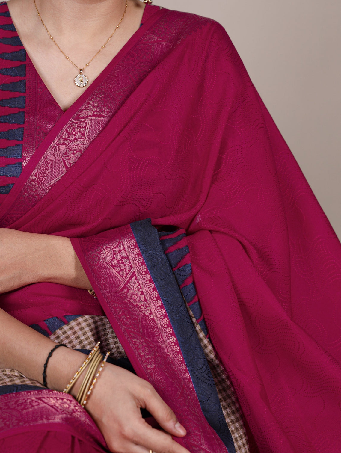 Pink Elegant Poly Cotton Saree with Printed & Zari Weaving Work