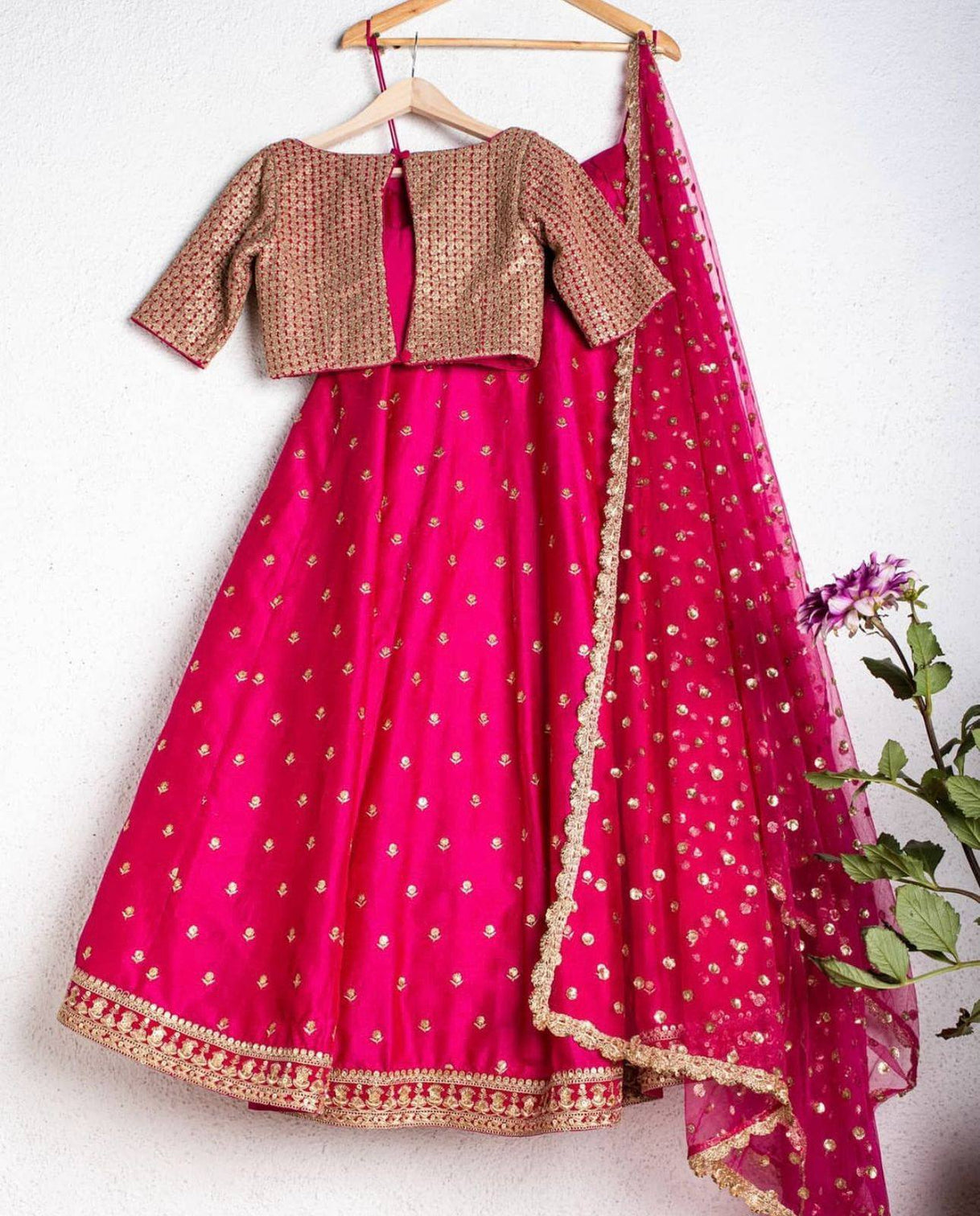 Pink Elegant Tapeta Silk Lehenga Set with Sequins & Zari Embroidery