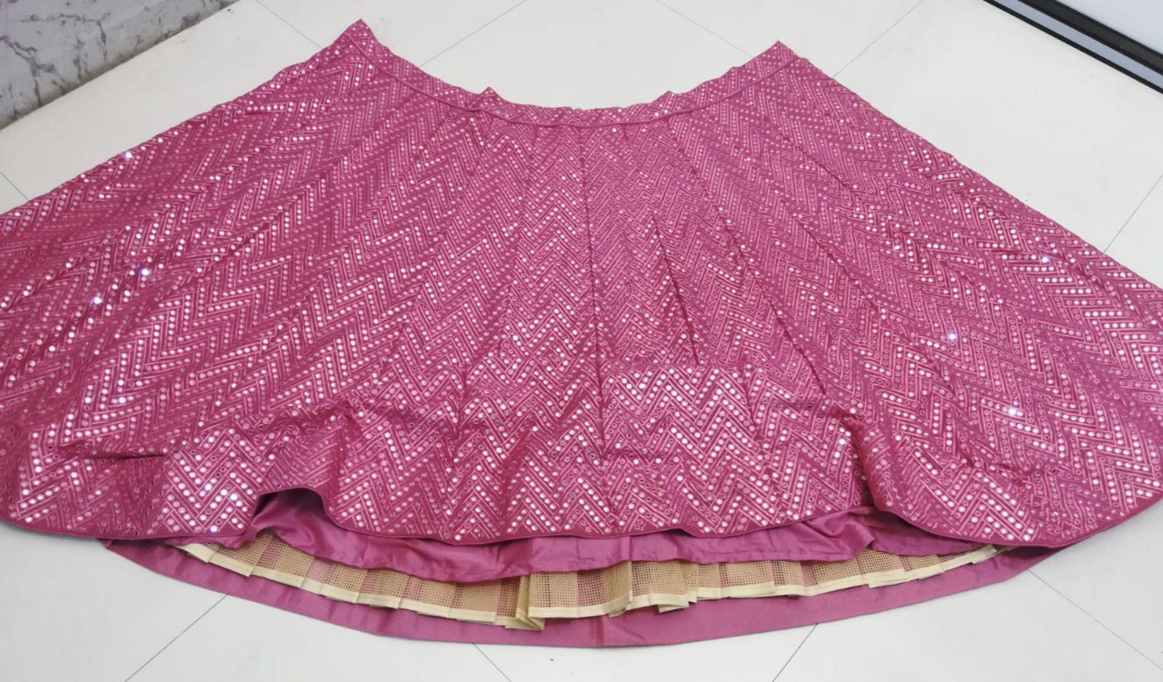 Pink Faux Georgette Lehenga Set with 9mm Sequins & Thread Embroidery – Semi-Stitched with Dupatta