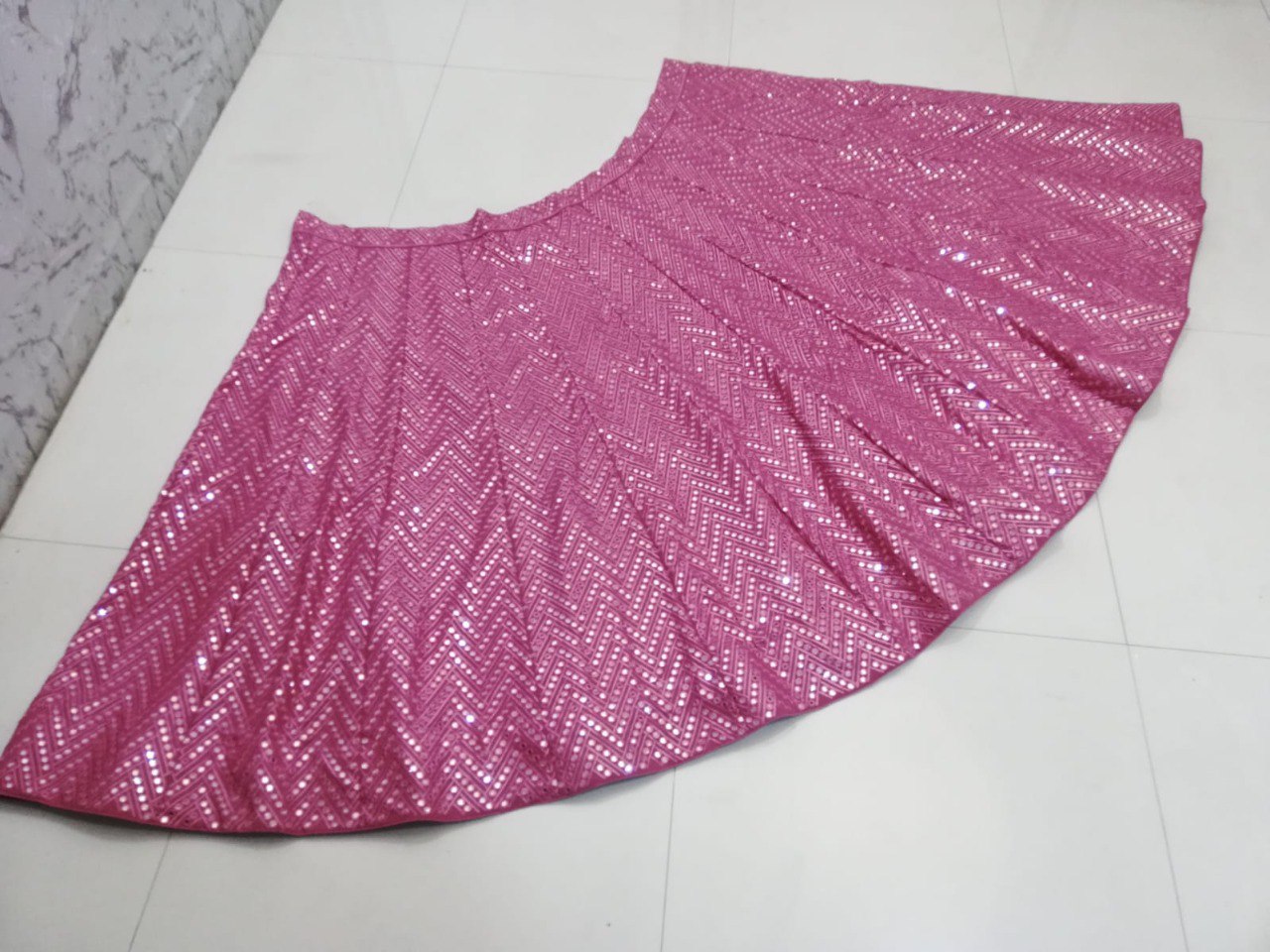 Pink Faux Georgette Lehenga Set with 9mm Sequins & Thread Embroidery – Semi-Stitched with Dupatta