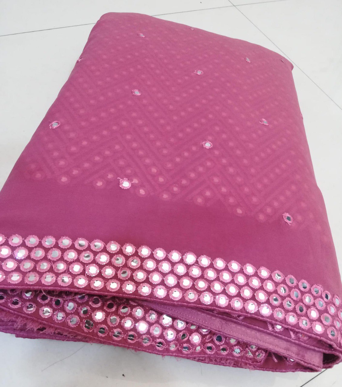 Pink Faux Georgette Lehenga Set with 9mm Sequins & Thread Embroidery – Semi-Stitched with Dupatta