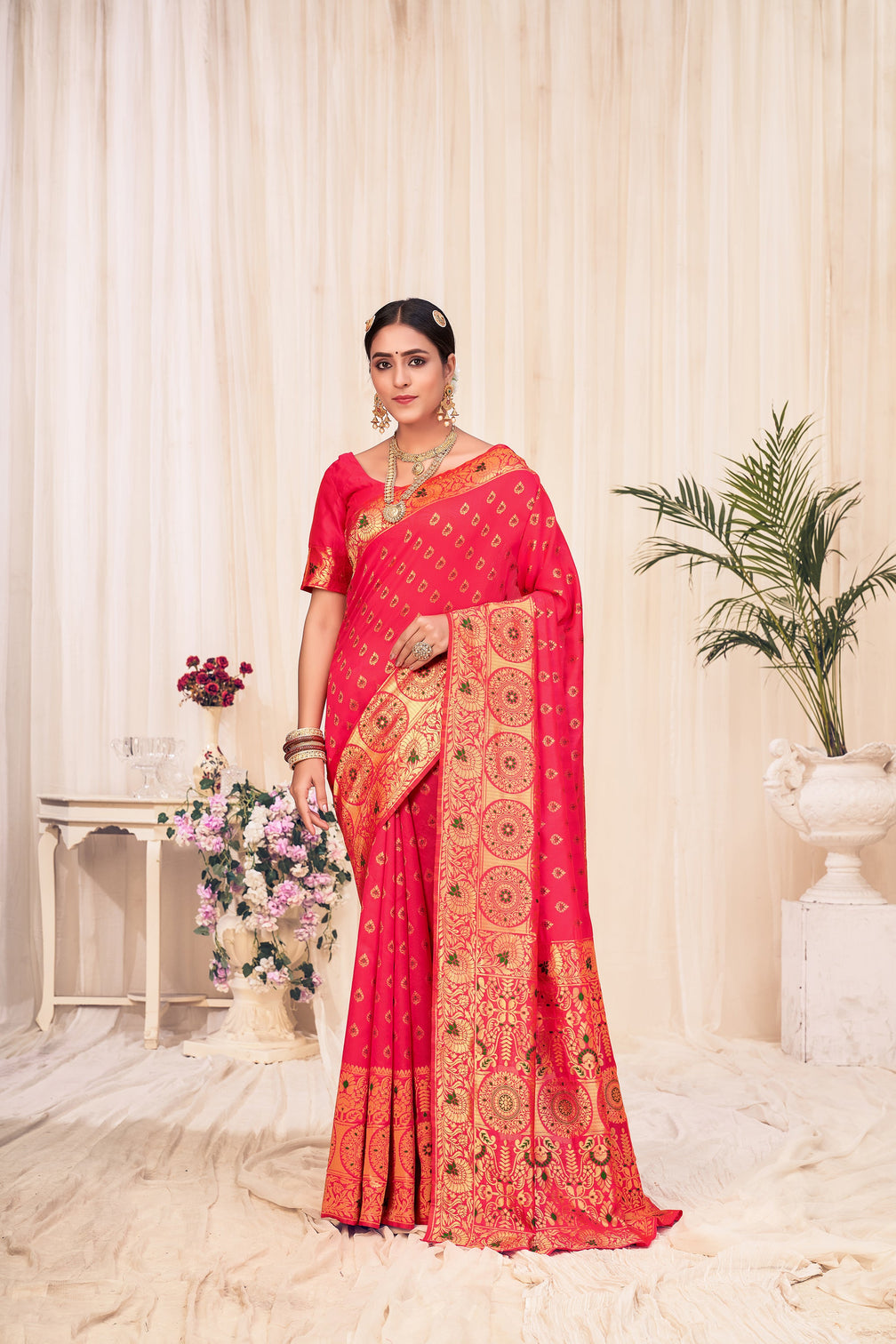 Pink Festive Wear Woven Banarasi Silk Saree