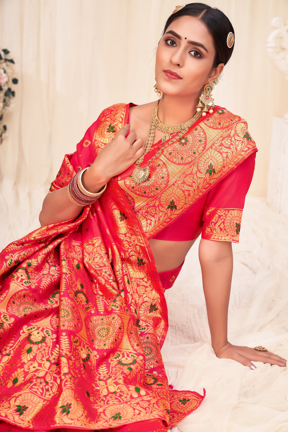 Pink Festive Wear Woven Banarasi Silk Saree